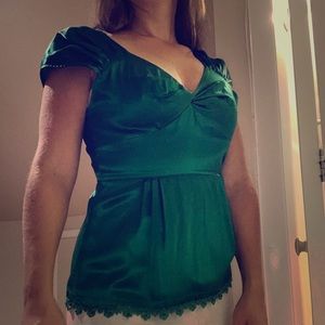 Anthropologie emerald green silk top